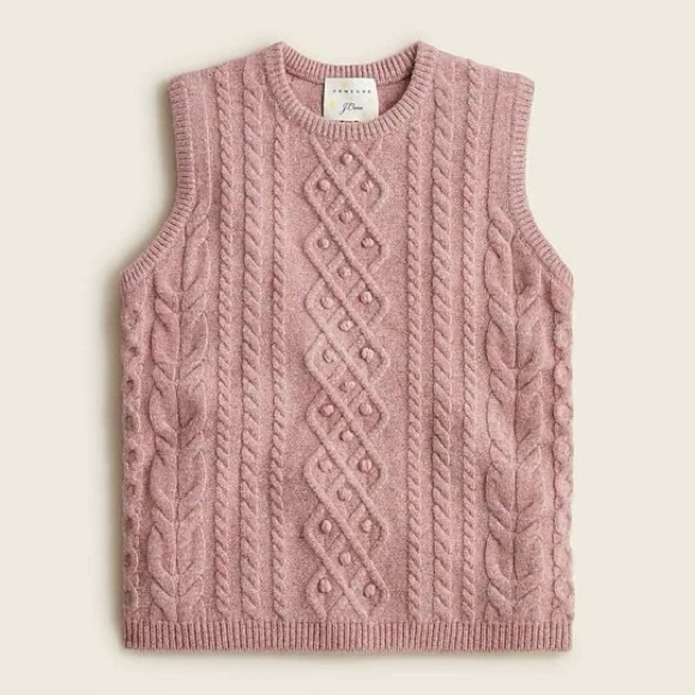 Demylee x J. Crew Cable-Knit 100% Wool Sweater Vest XS Pink LIMITED EDITION